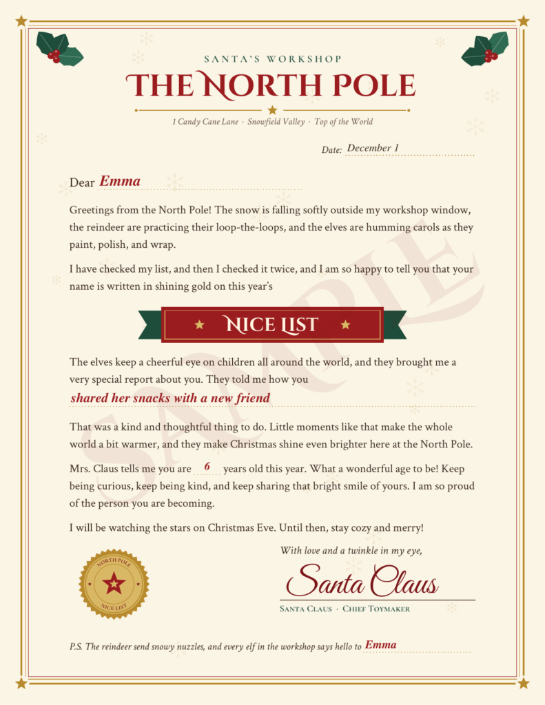 Sample preview: letter from Santa